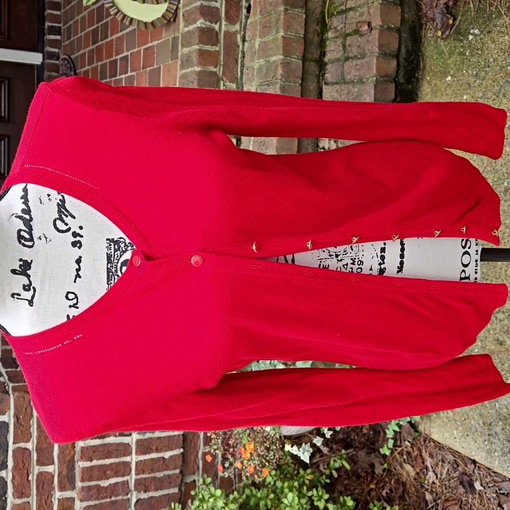 Talbots Vibrant Red Cardigan Sweater With Cashmere - Picture 2 of 11